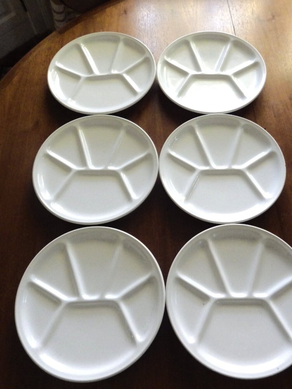 6 Divided Porcelain Fondue Plates/ Made in France/ Six Sections